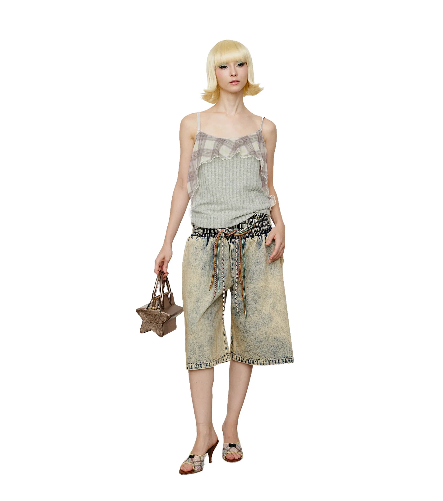 4-string Oversized Denim Shorts Washout Blue - Image 3