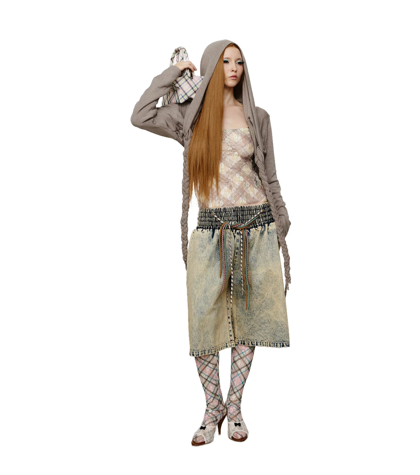 Braided Cropped Hoodie Gray - Image 4