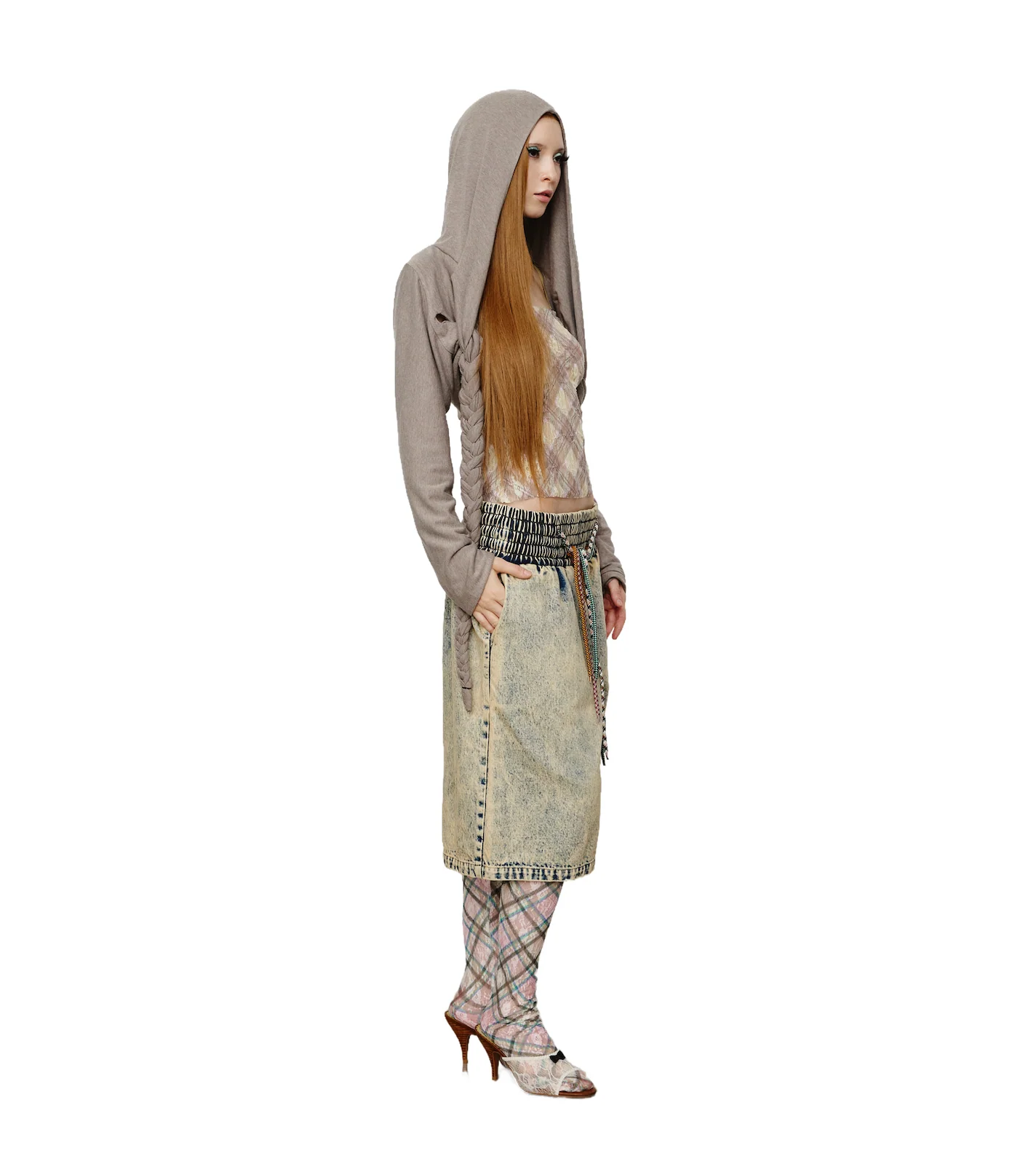 Braided Cropped Hoodie Gray - Image 7