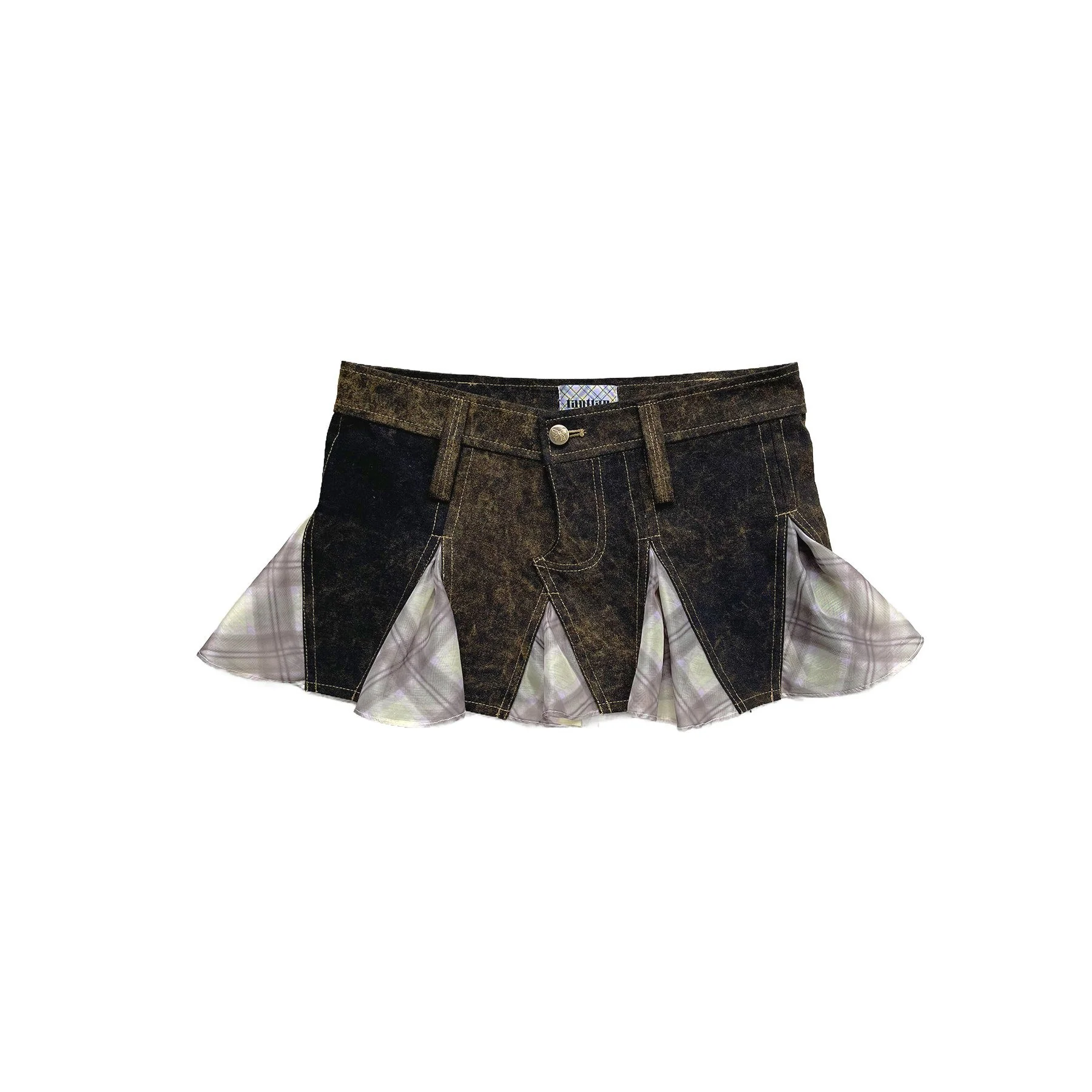 Denim Patchwork Skirt with Organza Flared Inserts Porcelain