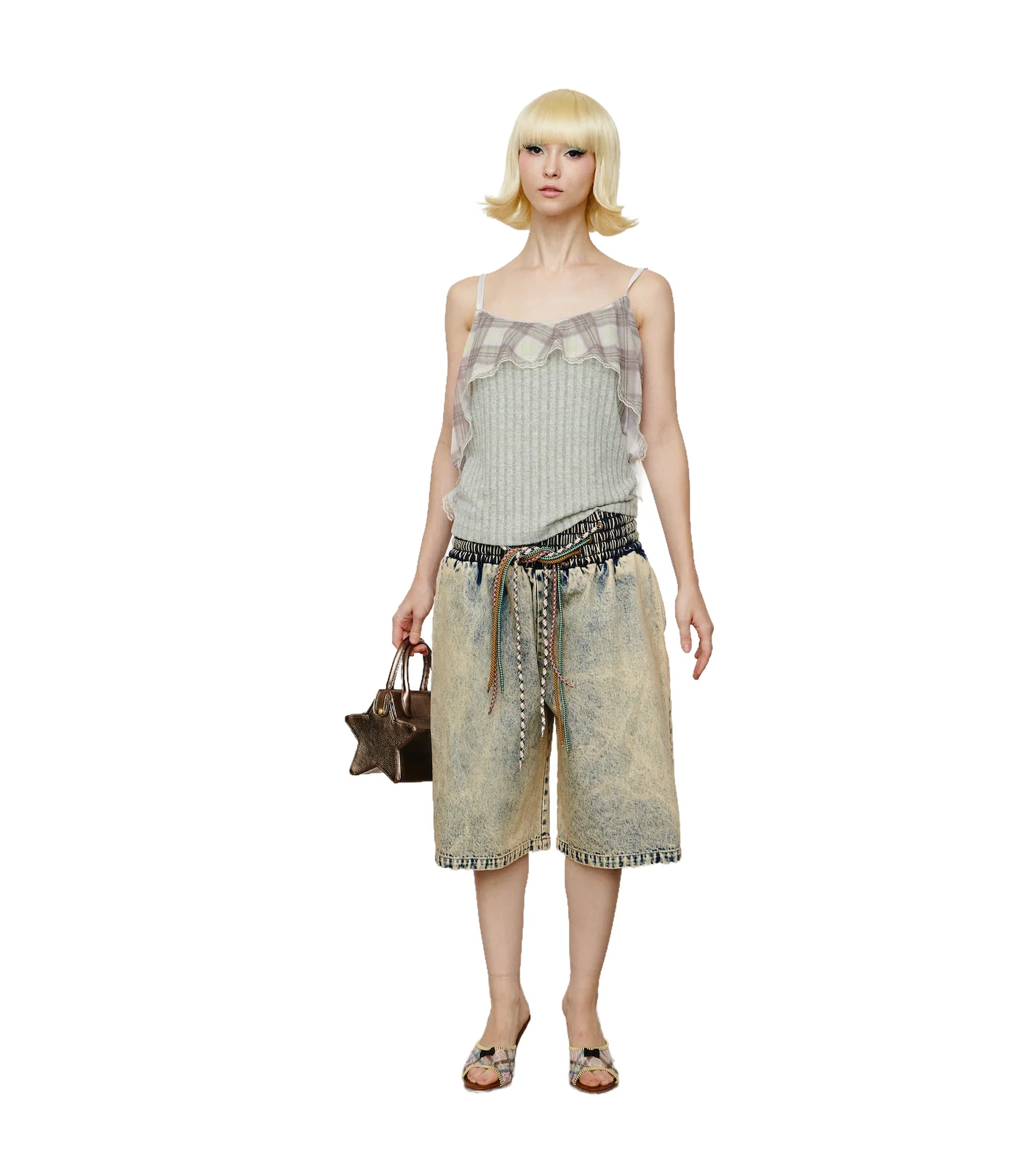 Flared Plaid Knit Cami Porcelain - Image 5