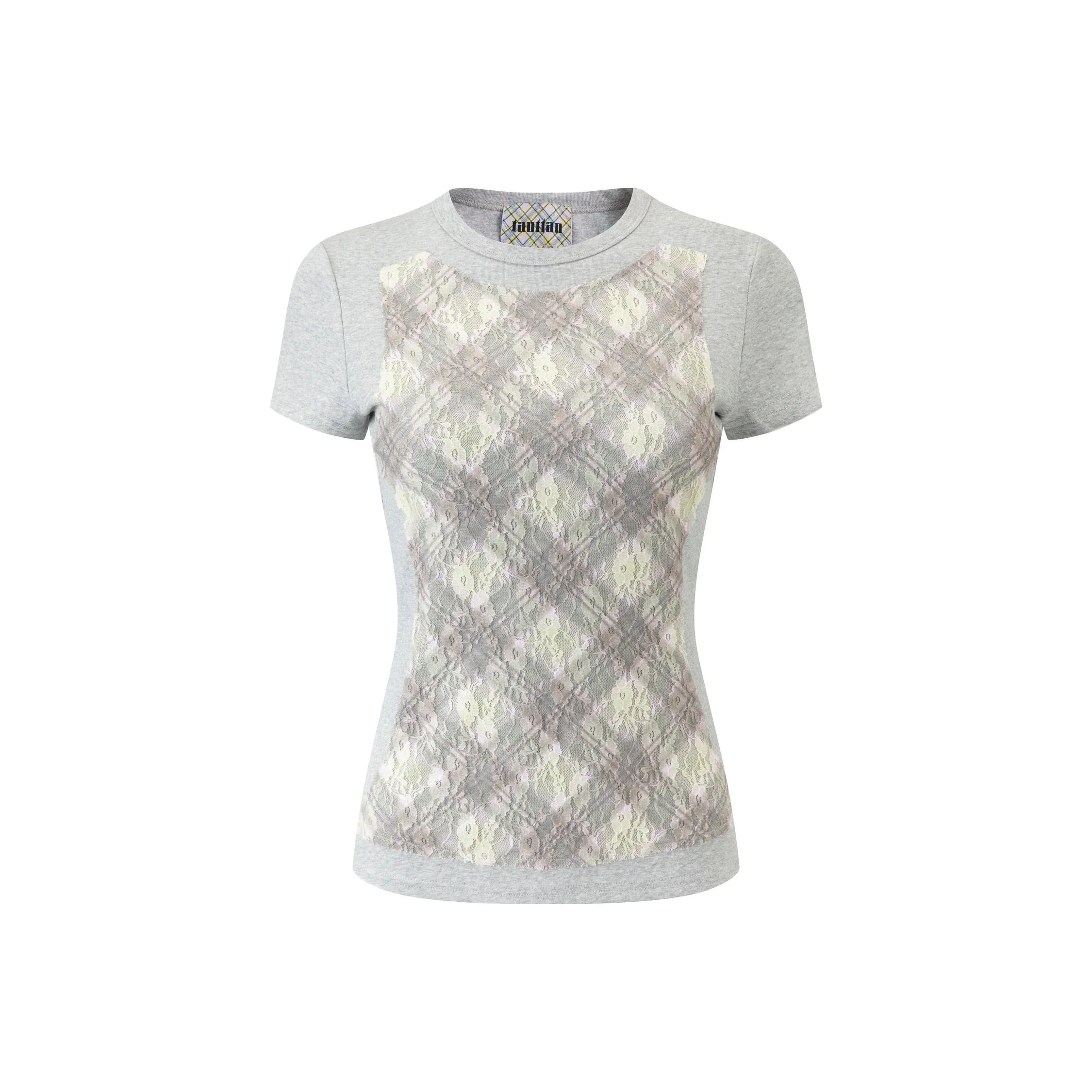Lace Plaid Patchwork Tee Porcelain Plaid