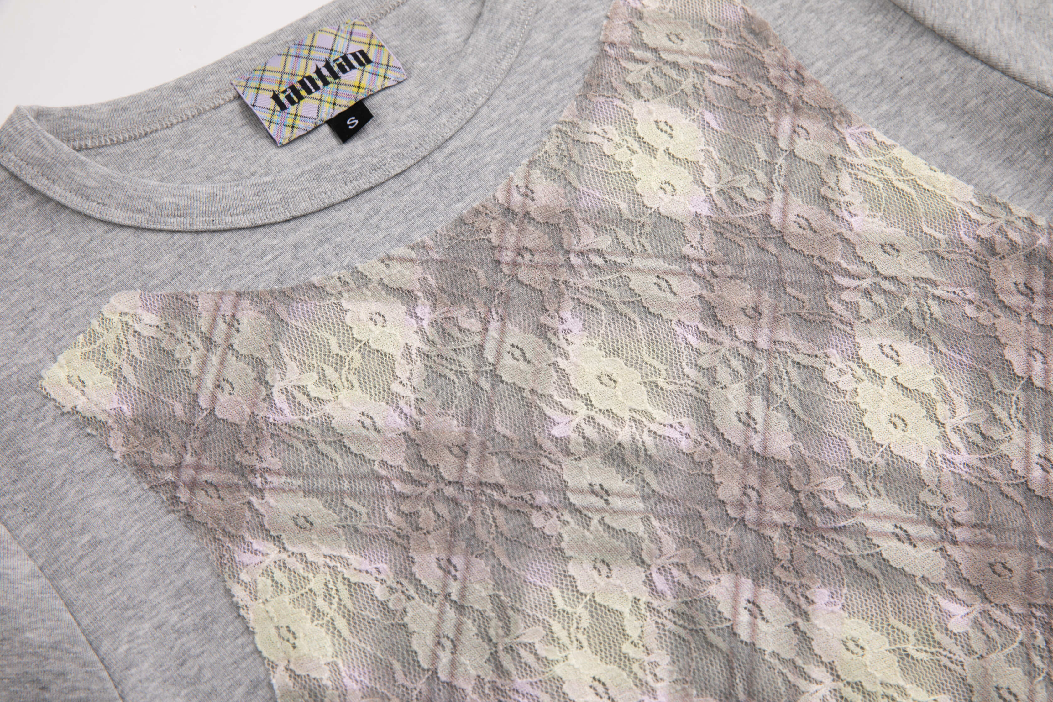 Lace Plaid Patchwork Tee Porcelain Plaid - Image 2
