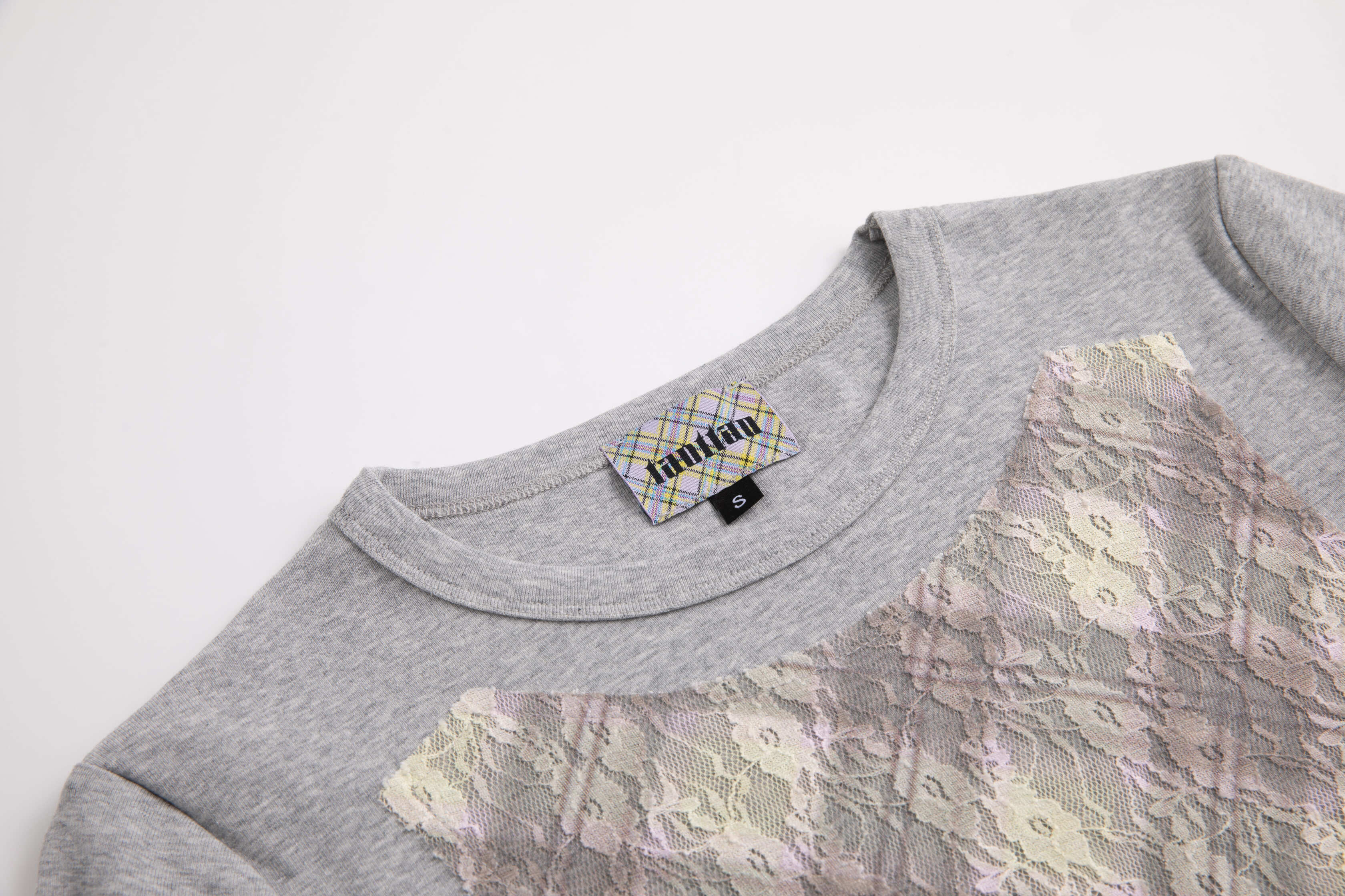 Lace Plaid Patchwork Tee Porcelain Plaid - Image 3
