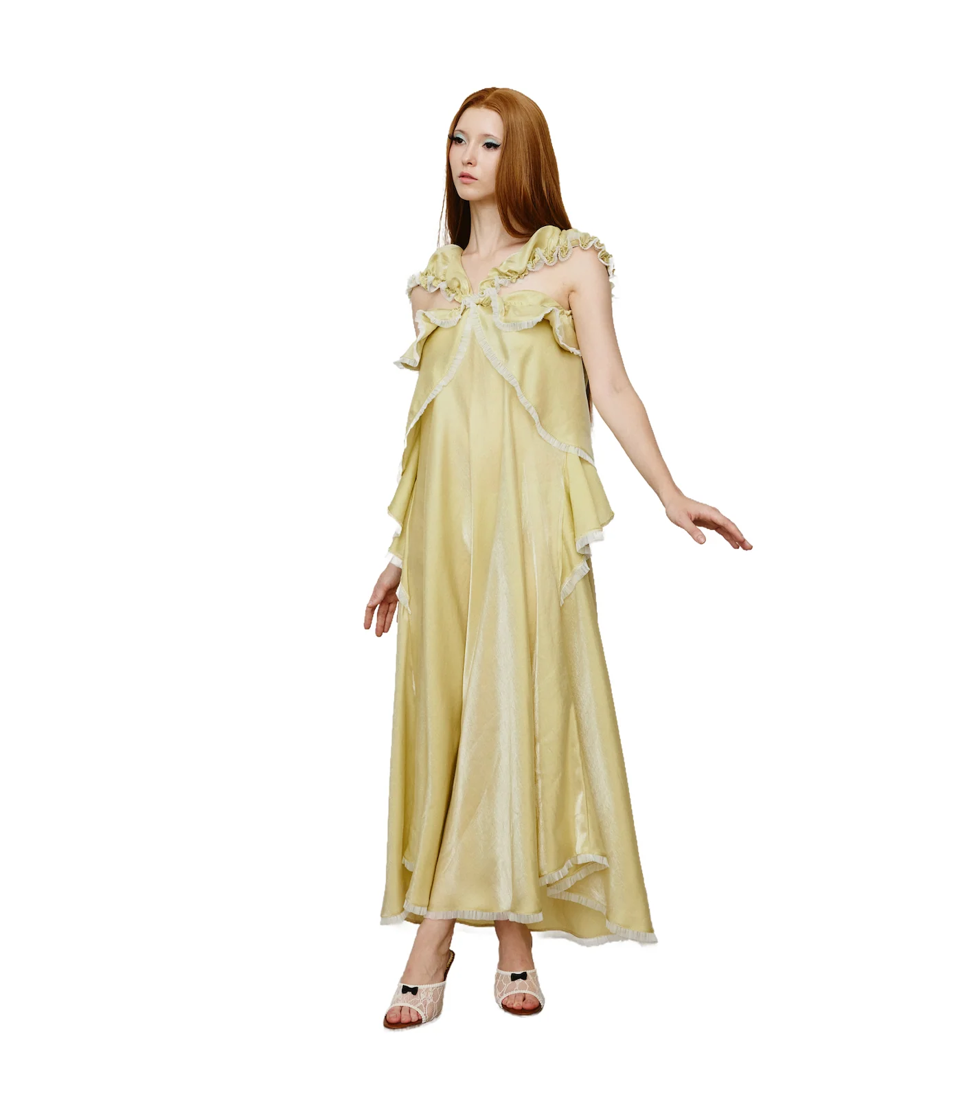 Lemon Glossy Satin Dress - Image 2