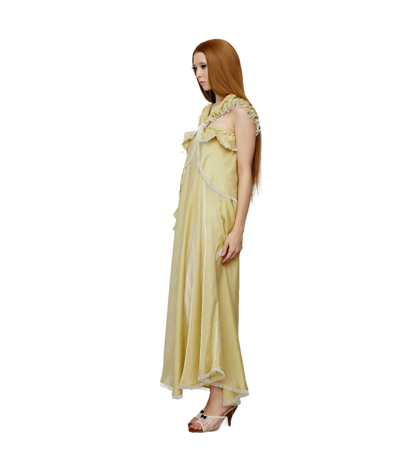 Lemon Glossy Satin Dress - Image 5
