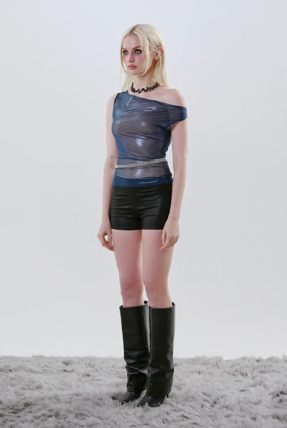 Metallic Marine Blue Ida Top
