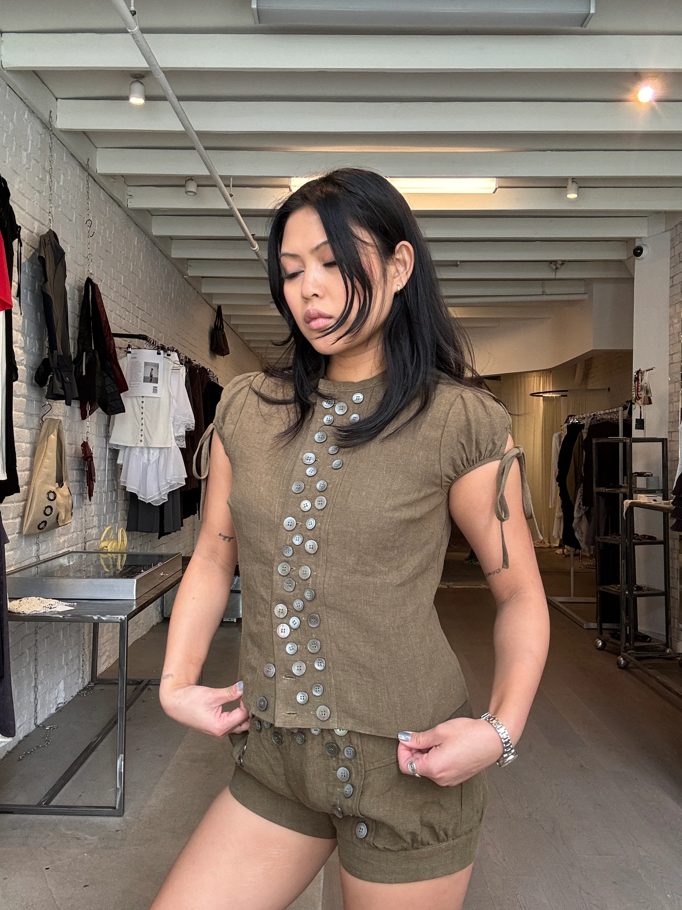 Multi-Button Sailor Top in Olive - Image 5
