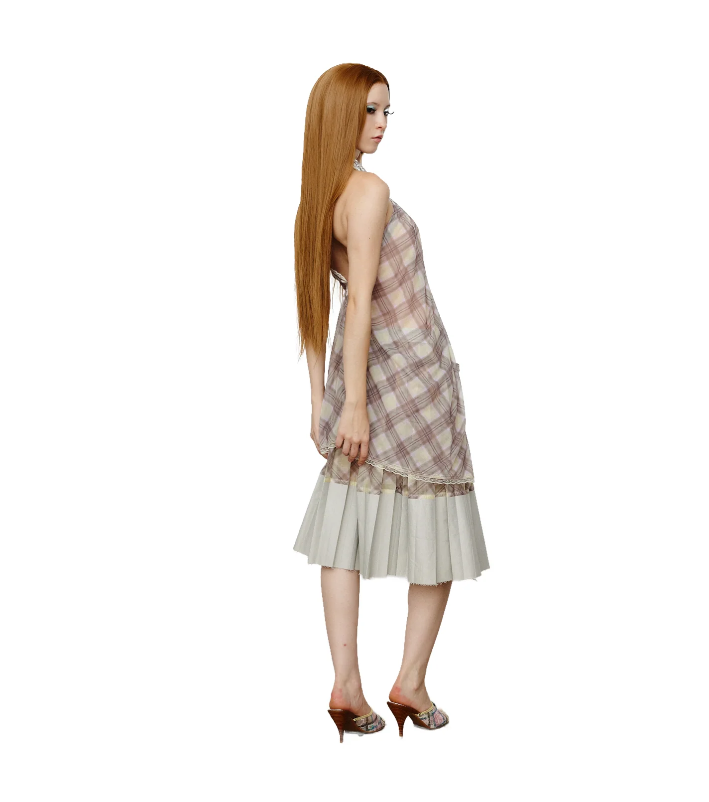 Patchwork Organza Pleated Midi Skirt Gray Porcelain - Image 3