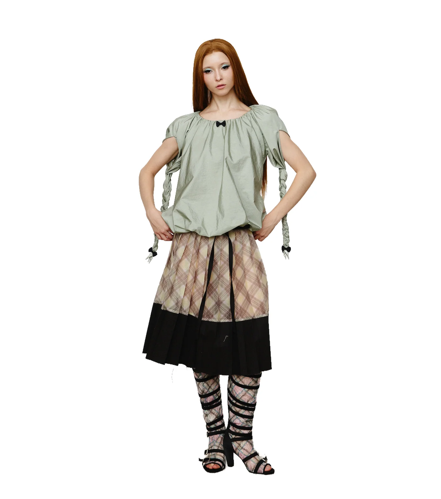 Patchwork Organza Pleated Midi Skirt Black Porcelain - Image 5