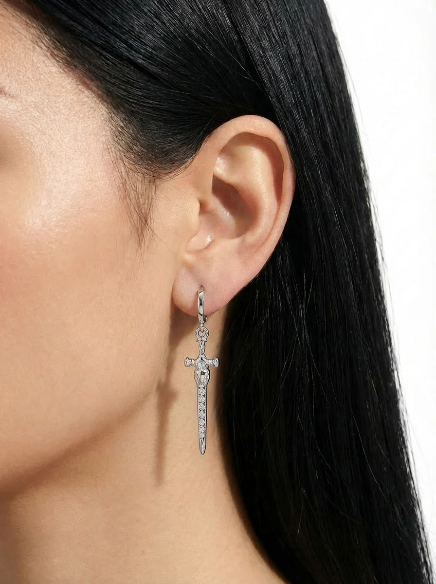 SILVER EXCALIBUR EARRINGS - Image 2