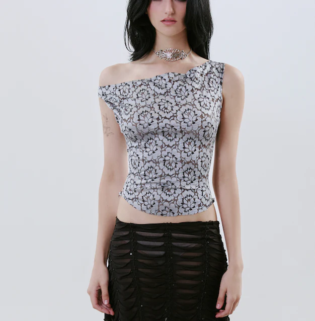 Silver Moonflower Lace Top