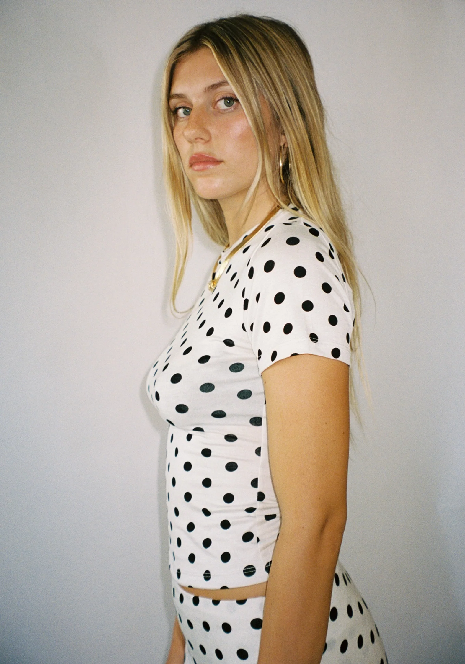 Thalia Baby Tee in White Polka Dot - Image 3