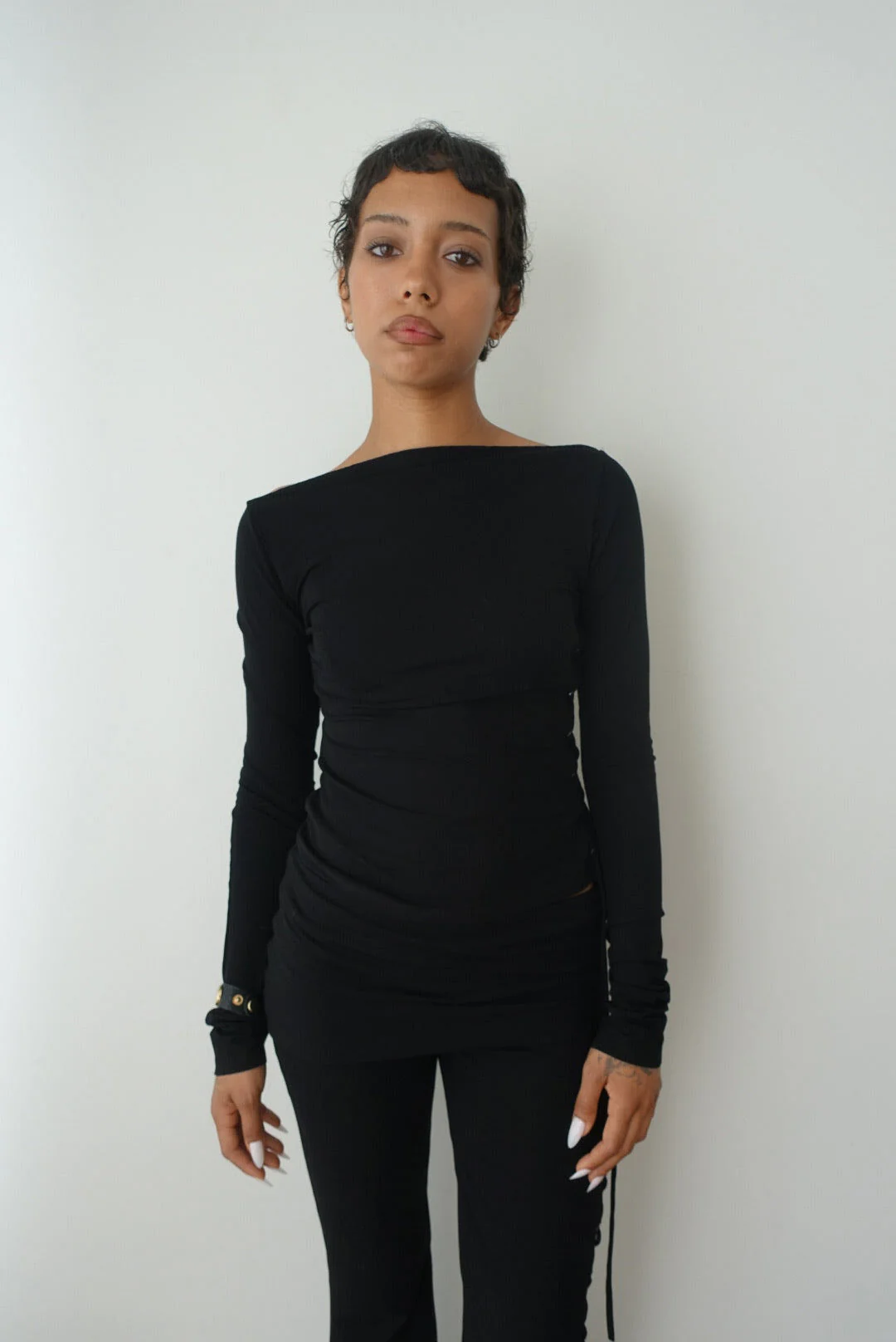 Thalia Lace Up Long Sleeve Top in Midnight - Image 3