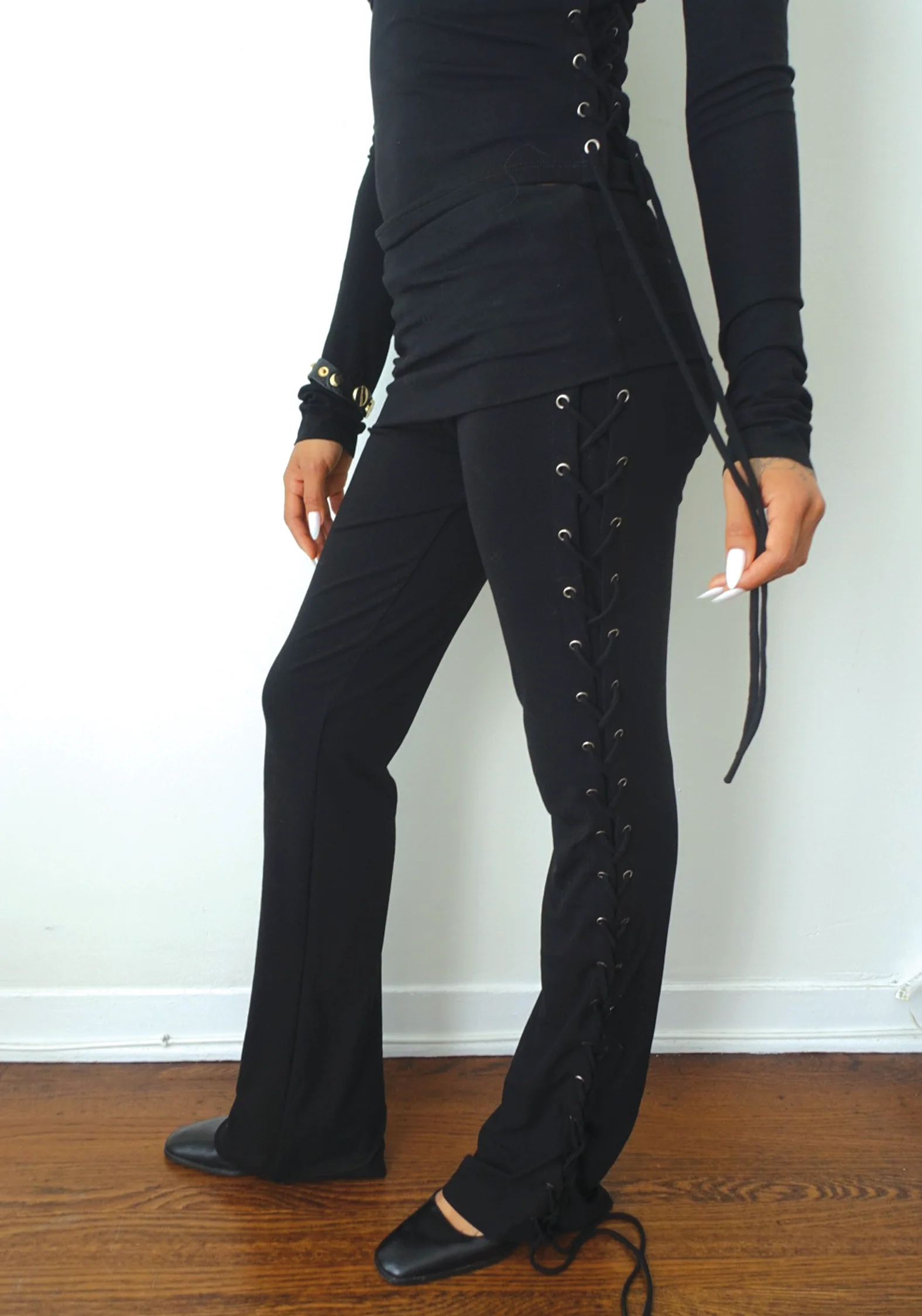 Thalia Lace Up Pant in Midnight - Image 2